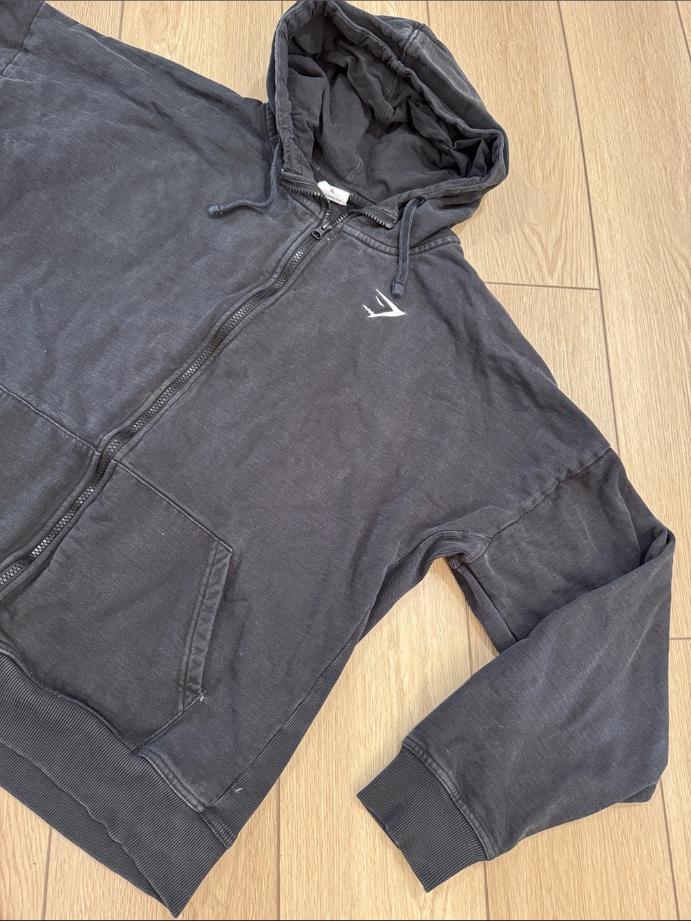Gymshark Zip Up Logo Hoodie Sz XL distressed embroidered athletic sporty